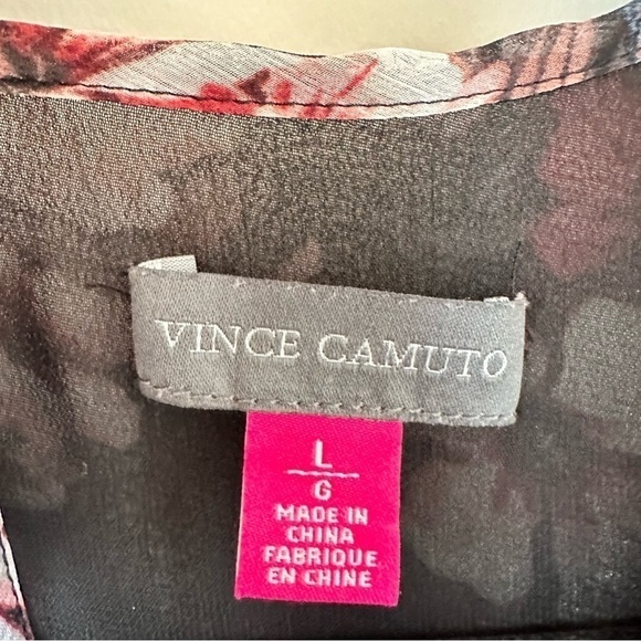 VINCE Camuto-Dark Floral Sheer Puff Sleeve Spring/Summer Blouse (Size:Large) - Picture 10 of 10